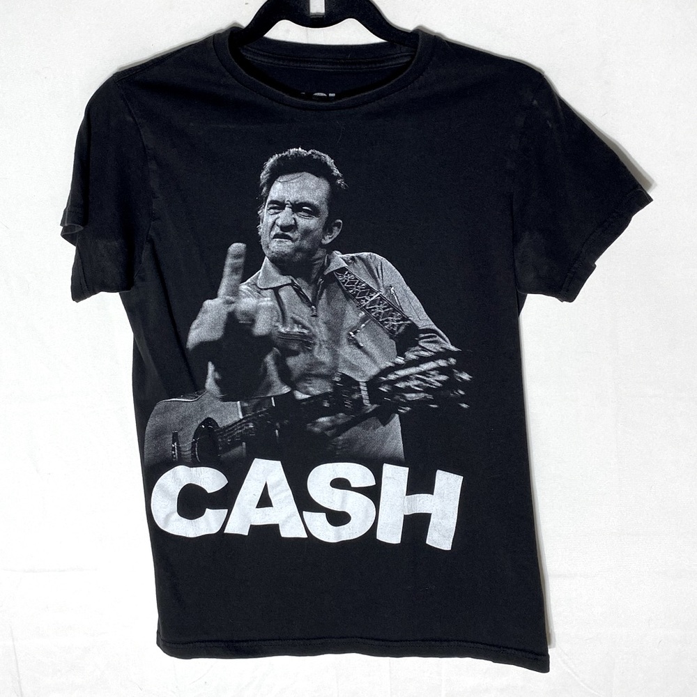Cash Black White Johnny Cash Middle Finger Graphic Tee T Shirt S